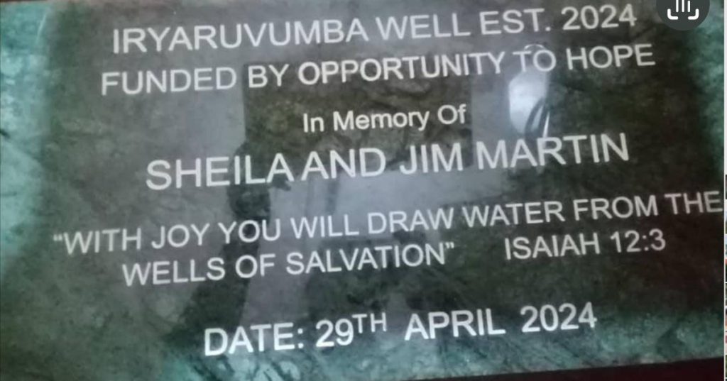 bore well for a community in Uganda - plaque